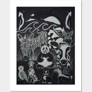 Just Black and White Animals Posters and Art